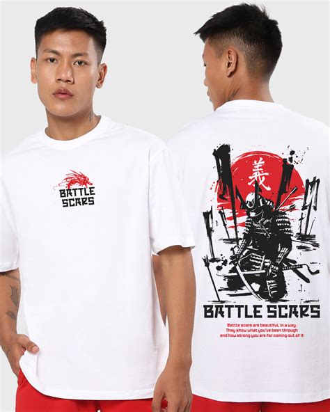 Buy Mens White Battle Scars Graphic Printed Oversized T Shirt Online