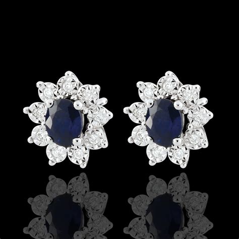 Boucles D Oreilles Eternel Edelweiss Marguerite Illusion Saphir Et