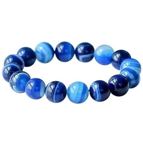 Bracelet En Agate Bleue Billes 10 Mm Artisans De Madagascar