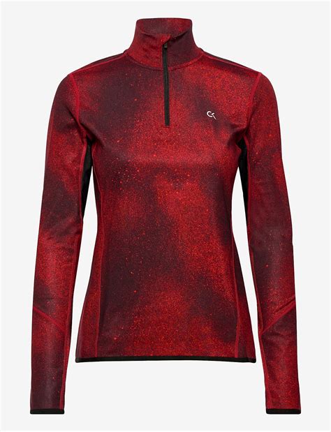 Calvin Klein Performance Long Sleeve 1 2 Zip Top Ck Black Flashing Red