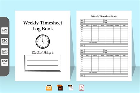 Weekly Timesheet Log Book KDP Interior Graphic By Iftikharalam