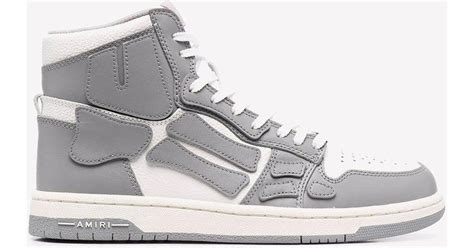 Amiri Leather Skeleton High Top Sneakers In Gray White For Men Lyst