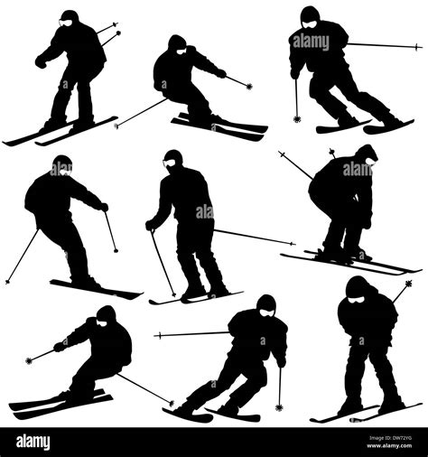 Mountain Skier Man Speeding Down Slope Vector Sport Silhouette Stock