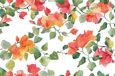 Watercolor Bougainvillea Floral Pattern Premium Ai Generated Image