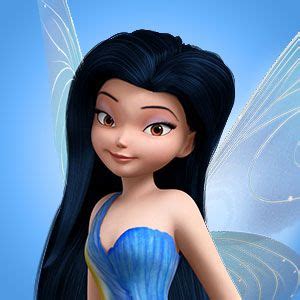 a cartoon fairy with long black hair and blue dress standing in front of a green background