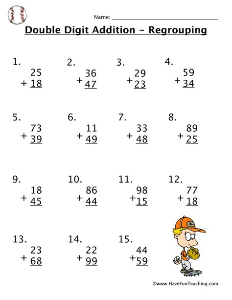 Adding Digit Numbers With Regrouping Worksheets