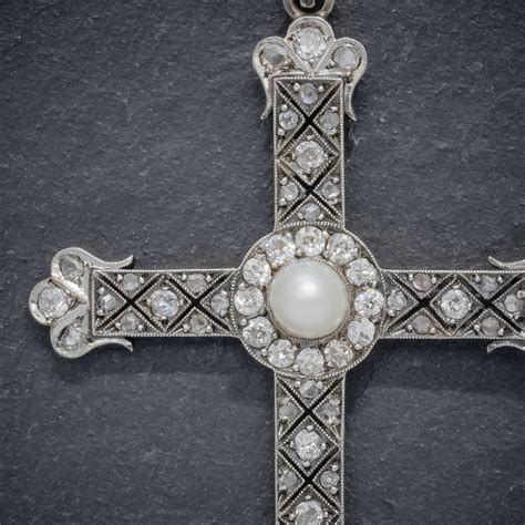 Art Deco Diamond Cross Pendant Necklace Platinum Circa 1930 Antique