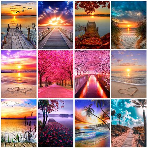 Buy 5d Diamond Painting Landscape Sunsetlove Beach Diy Round Full