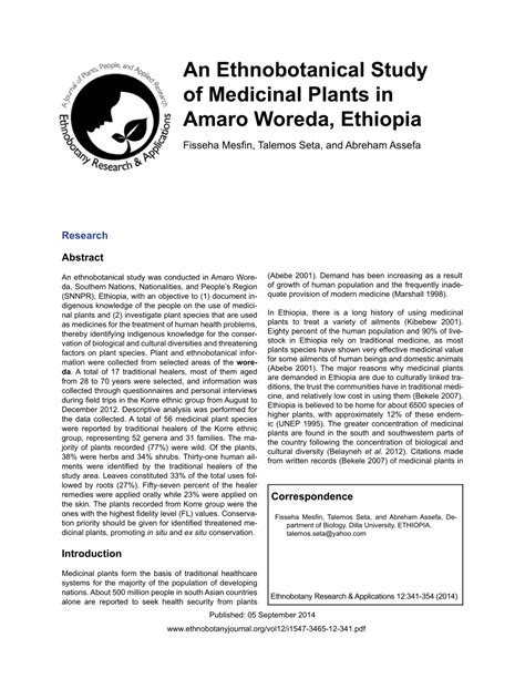 Pdf An Ethnobotanical Study Of Medicinal Plants In Amaro Woreda Ethiopia