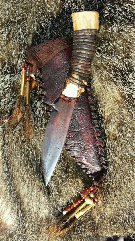 Frontier Style Antler Handle Knife With Deer Hide Sheath By Alex