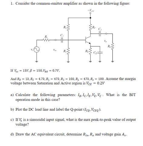 Solved 1 Consider The Common Emitter Amplifier As Shown In Chegg