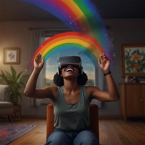 A Happy Black Women Wearing A Vr Headset Premium Ai Generated Image