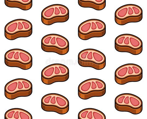 Raw Meat Seamless Pattern Vector Drawing Hand Drawn Beef Steak Stock