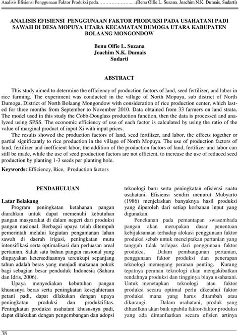ANALISIS EFISIENSI PENGGUNAAN FAKTOR PRODUKSI PADA USAHATANI PADI SAWAH