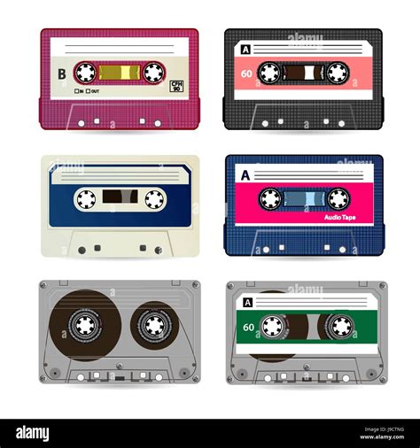 Audio Cassette Retro Vector Colección De Diferentes Colores De Cintas De Música Aislado Sobre