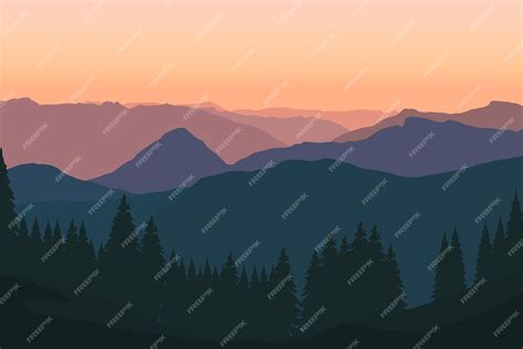 Premium Vector Landscape With Mountains And Pine Forest Vector