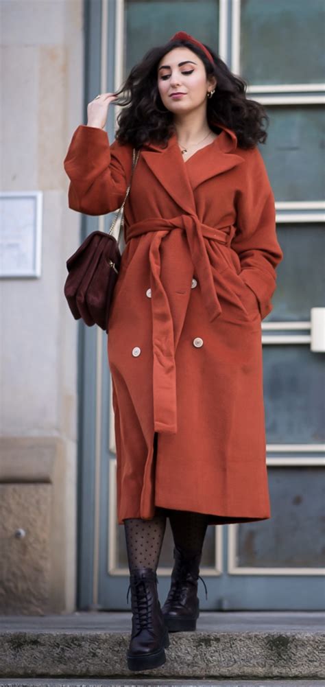 Rust Coat Outfit - Fashion Tights