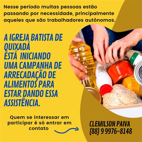 Igreja Batista de Quixadá inicia campanha para arrecadar alimentos para