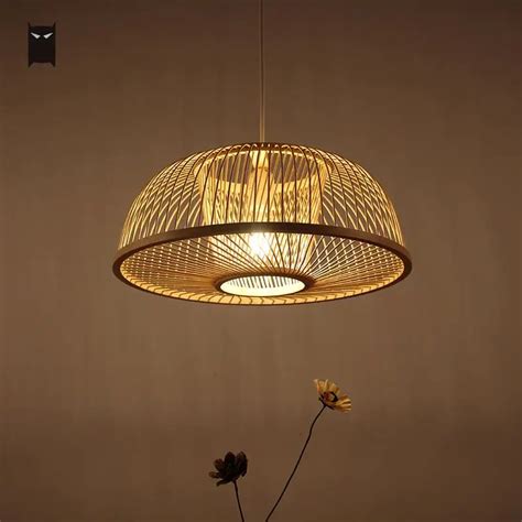 42cm Hand Woven Bamboo Wicker Rattan Round Line Pendant Light Fixture