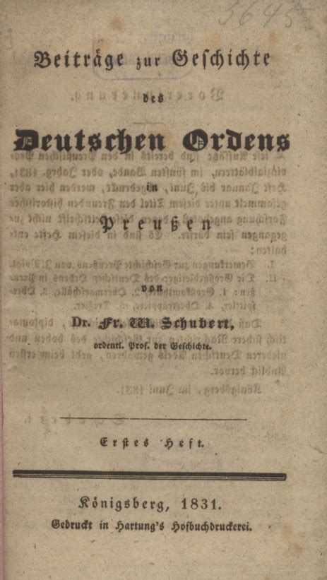 Schubert F W Beiträge zur Geschichte des Deutschen Ordens in Preußen