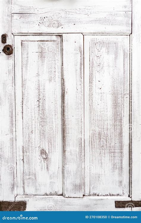 Antique Old White Wooden Door With Rustic Key Hole Stock Photo Image