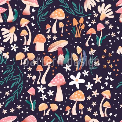 Mushroom Garden Seamless Vector Pattern Design