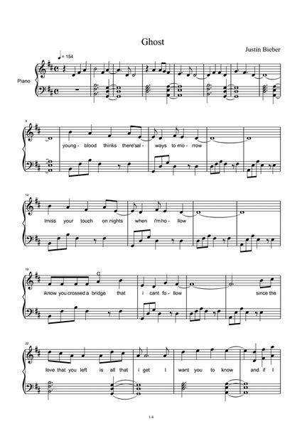 Ghost By Justin Bieber Piano Solo Digital Sheet Music Sheet Music Plus