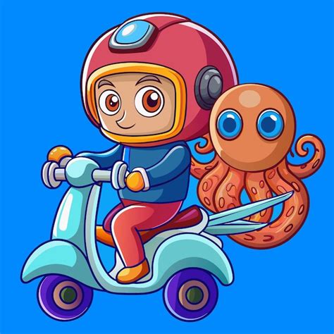 Un Personnage De Dessin Anim Sur Un Scooter Avec Un Poulpe De Dessins