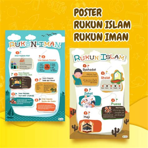 Jual Poster Belajar Rukun Iman dan Rukun Islam, Poster Edukasi Anak Muslim - LB070 - Kab ...