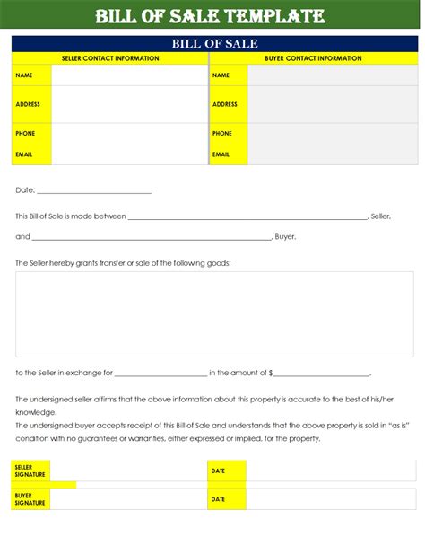 Bill Of Sale Template Excel Word Templates Bill Of Sale Template Word Template Templates