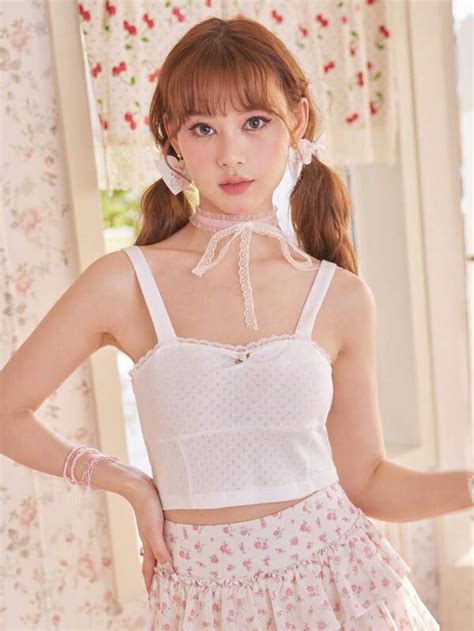 Kawaii Solid Contrast Lace Cami Top Shein Usa