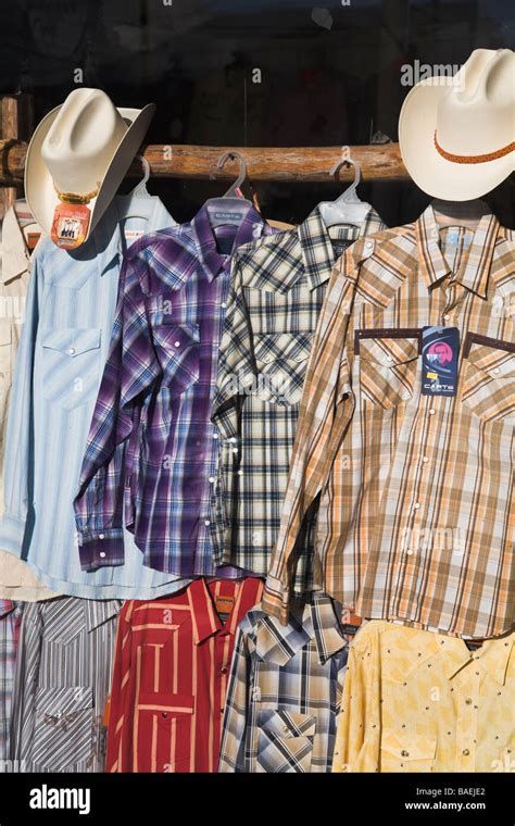 Mexico La Paz Plaid Western Style Shirts And Cowboy Hats Displayed In