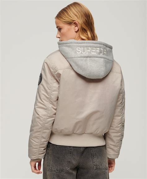 Womens Hooded Bomber Jacket In Chateau Gray Superdry Uk