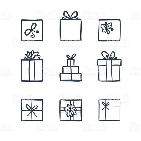 Hand Drawn Gift Boxes With Bows And Ribbons On White Background Stock