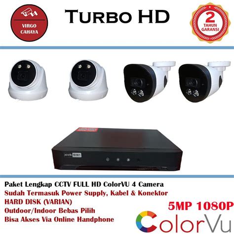 Jual Paket Cctv 4Chanel 4Kamera Colorvu 5MP 1080P Chipset IR Sony