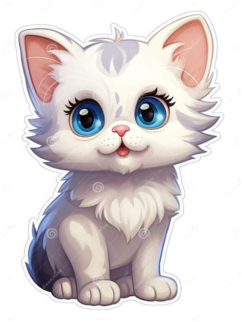 Cute Kitten Stickers Super Cute Character With White Border On White