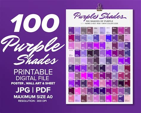 Shades Of Purple Color Chart With Names