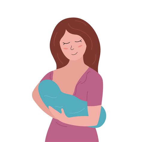 Mother Breastfeeding Her Newborn Baby Vector Cartoon Flat Illustration