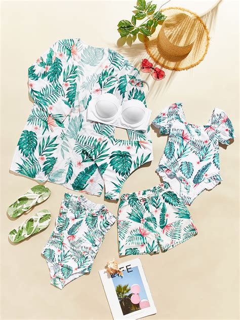 Shein Swim Vcay Tropical Print Bikini Set Push Up Bra Hipster Bikini