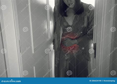 Women Have A Stomach Ache Because Of Diarrhea Stock Image