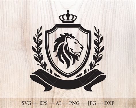 Shield with lion, crown, laurel wreath SVG. Family crest logo. Coat of arms svg. Crest Logo ...