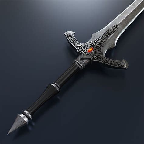 Two handed double edged fantasy sword 3D model | CGTrader