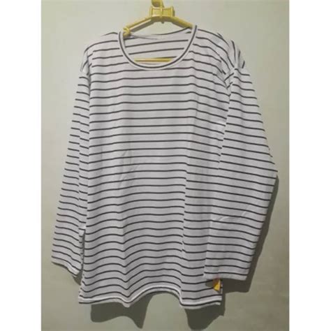 Jual Kaos Wanita Salur Strip Lengan Panjang Kaos Garis Hitam Putih