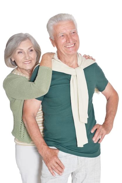 Retrato De Um Casal Feliz De Idosos Em Fundo Branco Foto Premium