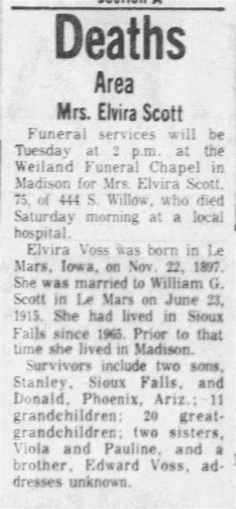 Elvira Voss Scott M Morial Find A Grave