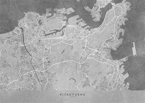 Zemljevid Map Of Kitakyushu Japan In Gray Vintage Style ǀ Vsi