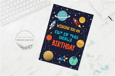 Space Happy Birthday Card Digital Download Outer Space Etsy Polska