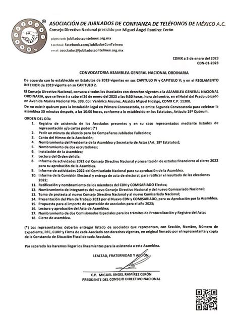 CONVOCATORIA ASAMBLEA GENERAL NACIONAL ORDINARIA Asociación de