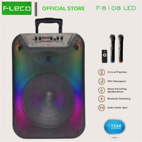 Jual Speaker Bluetooth Karaoke Fleco F Led Gratis Mic Wireless