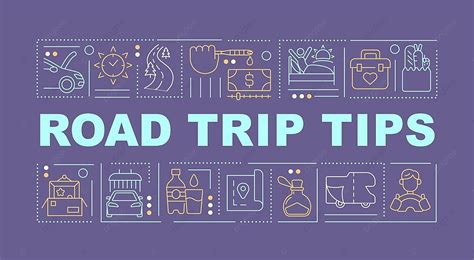 Road Trip Tips Word Concepts Purple Banner Typography Route Icon Vector